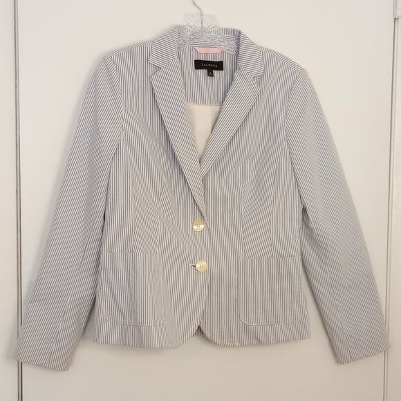Talbots Blue & White Stripe Seersucker Summer Blazer - Picture 1 of 9